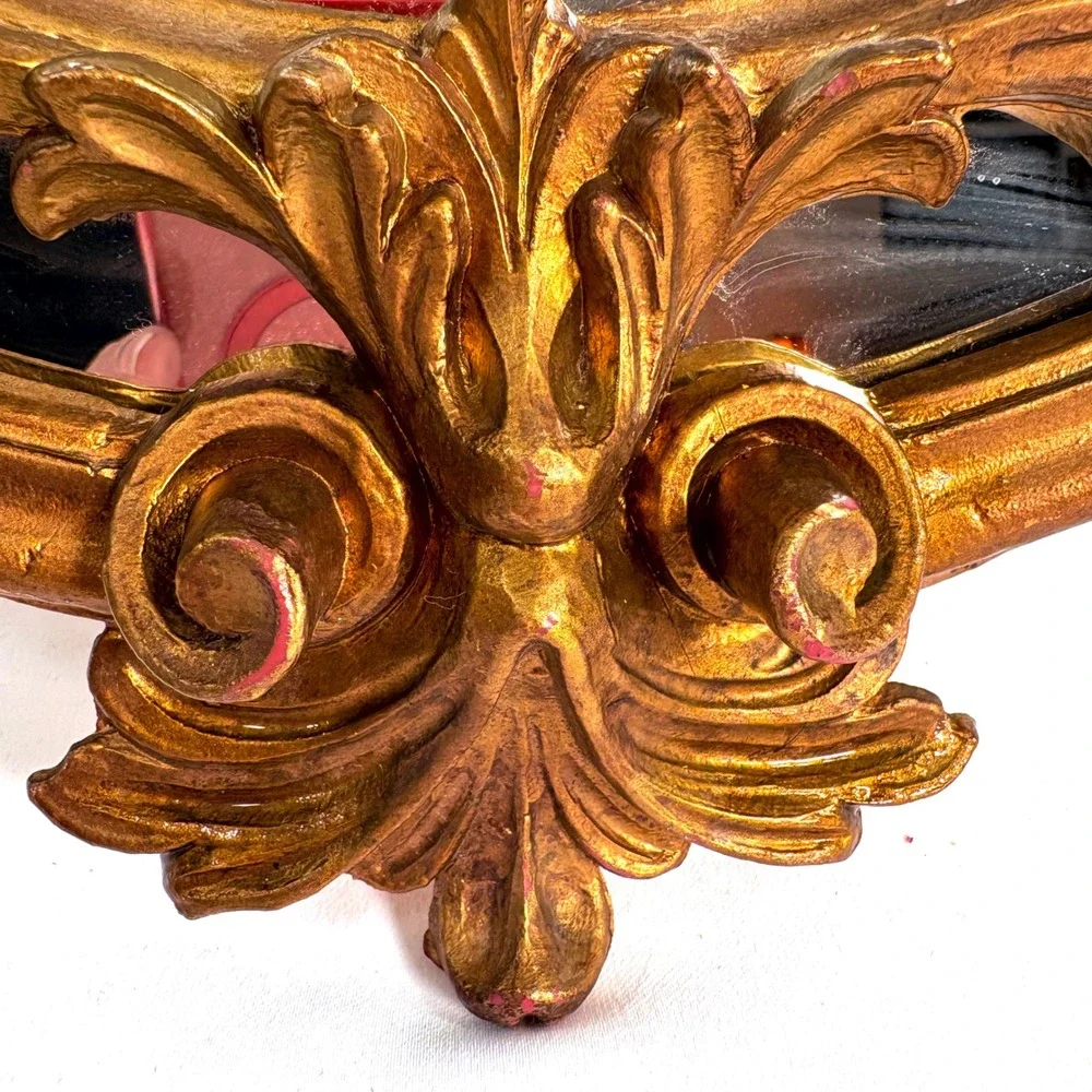 Vintage Wall Mirror Gold Ornate Italian Scroll Acanthus Leaf 22x14 inches MCM